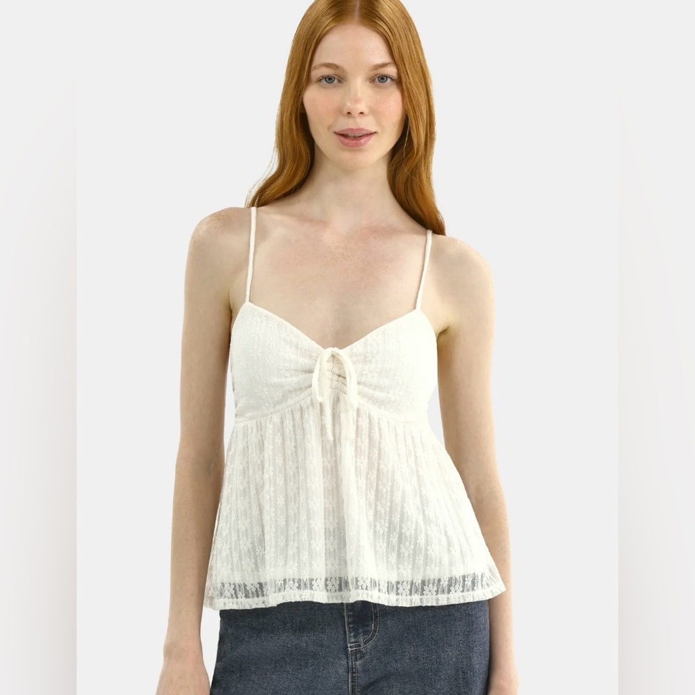 No Boundaries Size Medium White Lace Baby Doll Top New ^